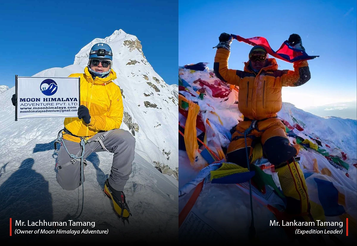 Himalayan climbers Lachhuman Tamang and Lankaram Tamang on summit