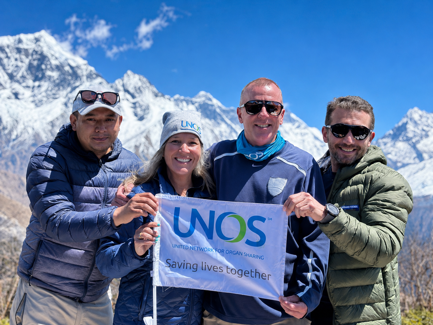 A proud moment with the UNOS One Kidney Group during their Everest Base Camp trek